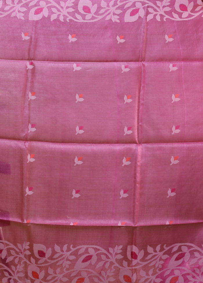 Pink Handloom Tussar Pure Silk Saree With Blouse Piece
