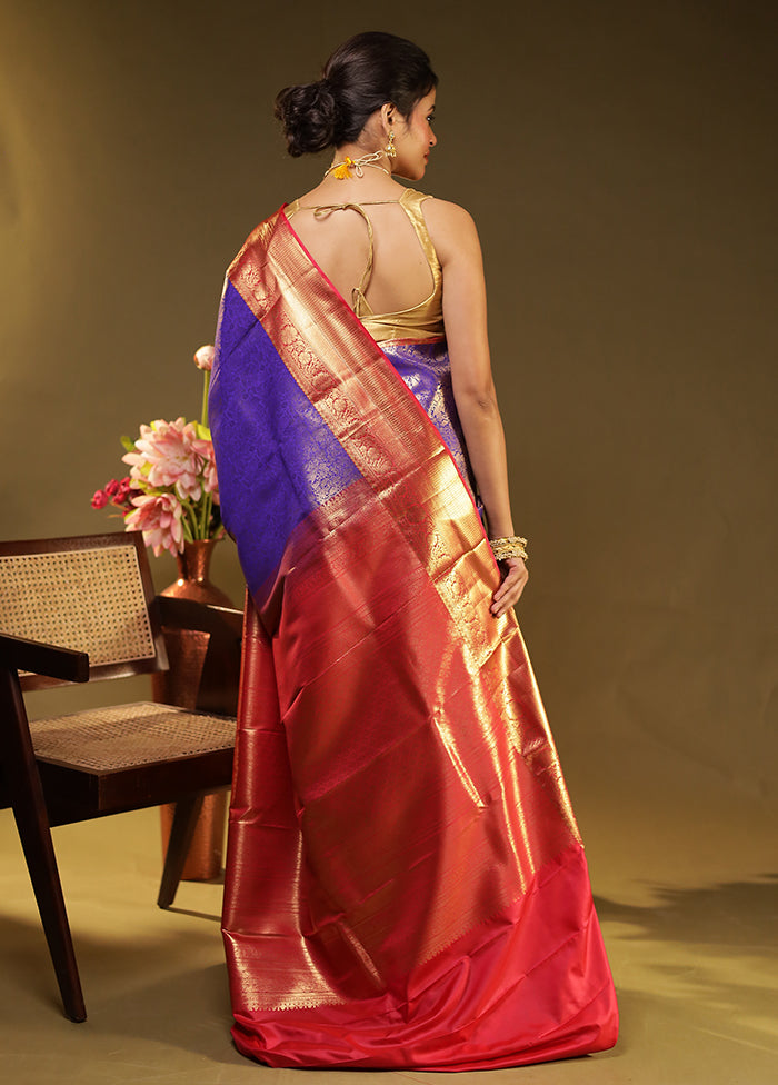 Blue Kanjivaram Silk Saree With Blouse Piece