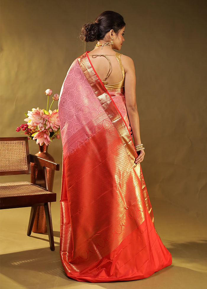 Pink Kanjivaram Silk Saree With Blouse Piece