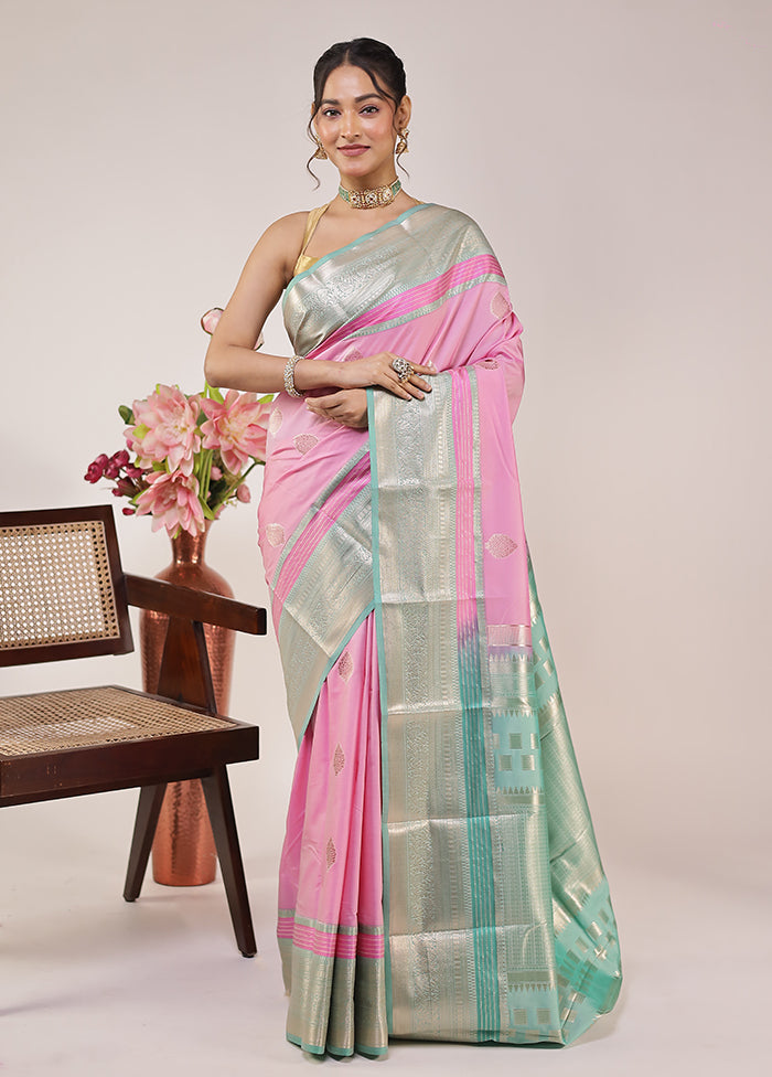 Pink Kanjivaram Silk Saree With Blouse Piece