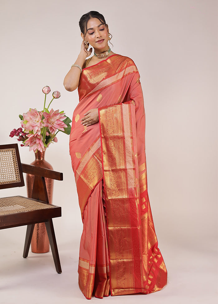Rust Kanjivaram Silk Saree With Blouse Piece