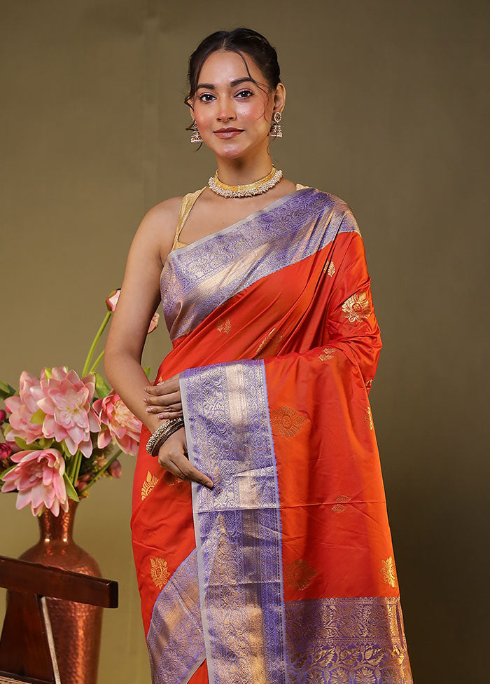 Rust Gadwal Silk Saree Without Blouse Piece