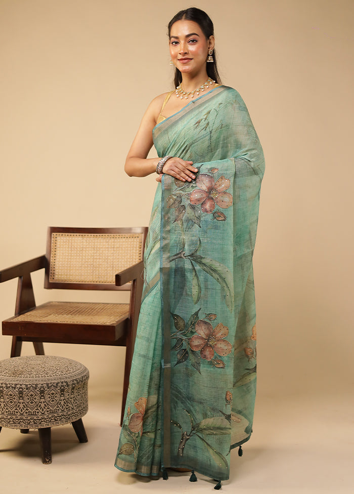 Green Georgette Saree With Blouse Piece