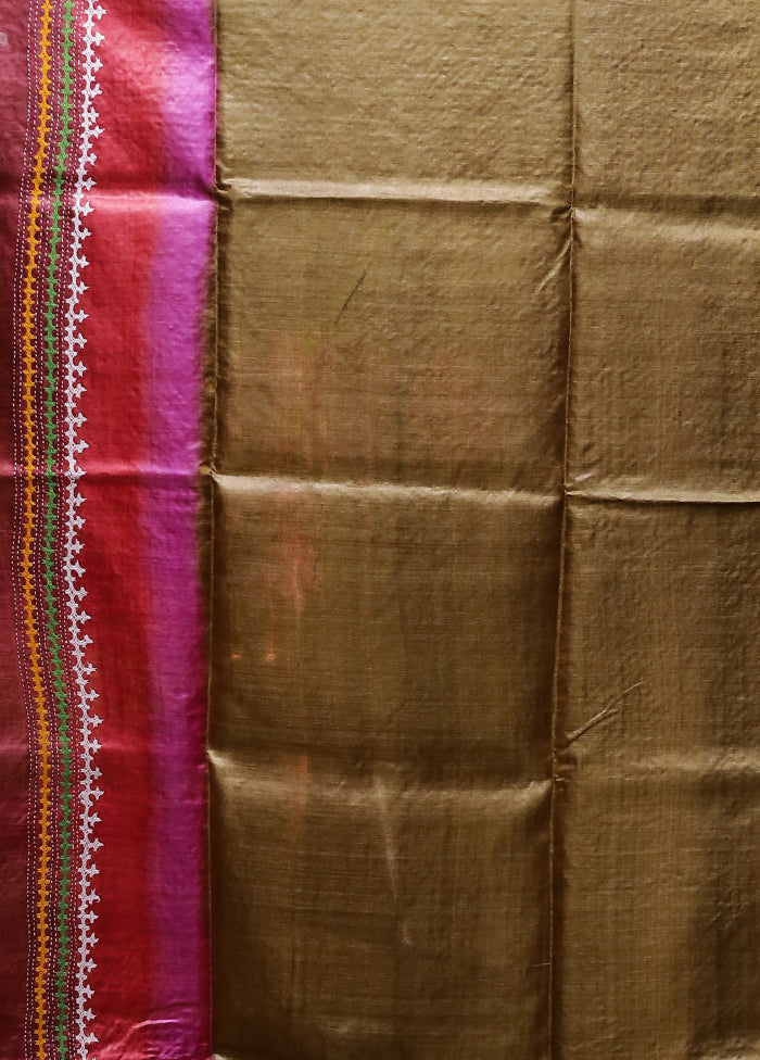 Multicolor Handloom Kantha Stitch Pure Silk Saree With Blouse Piece