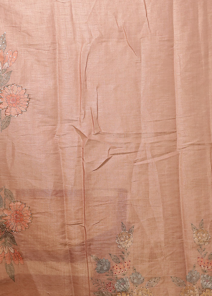 Pink Linen Silk Saree With Blouse Piece