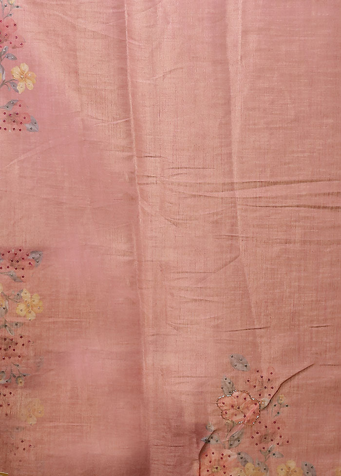 Pink Linen Silk Saree With Blouse Piece