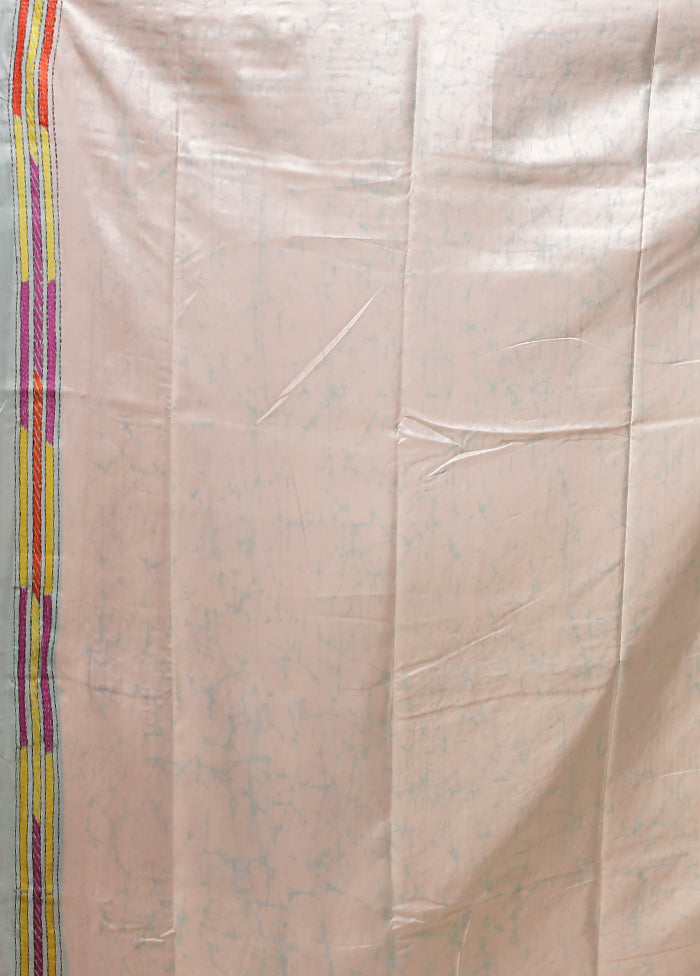 Blue Kantha Stitch Silk Saree With Blouse Piece