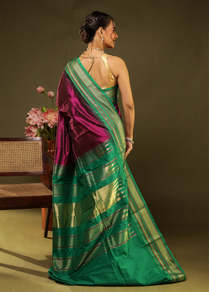 Maroon Handloom Kanjivaram Pure Silk Saree With Blouse Piece