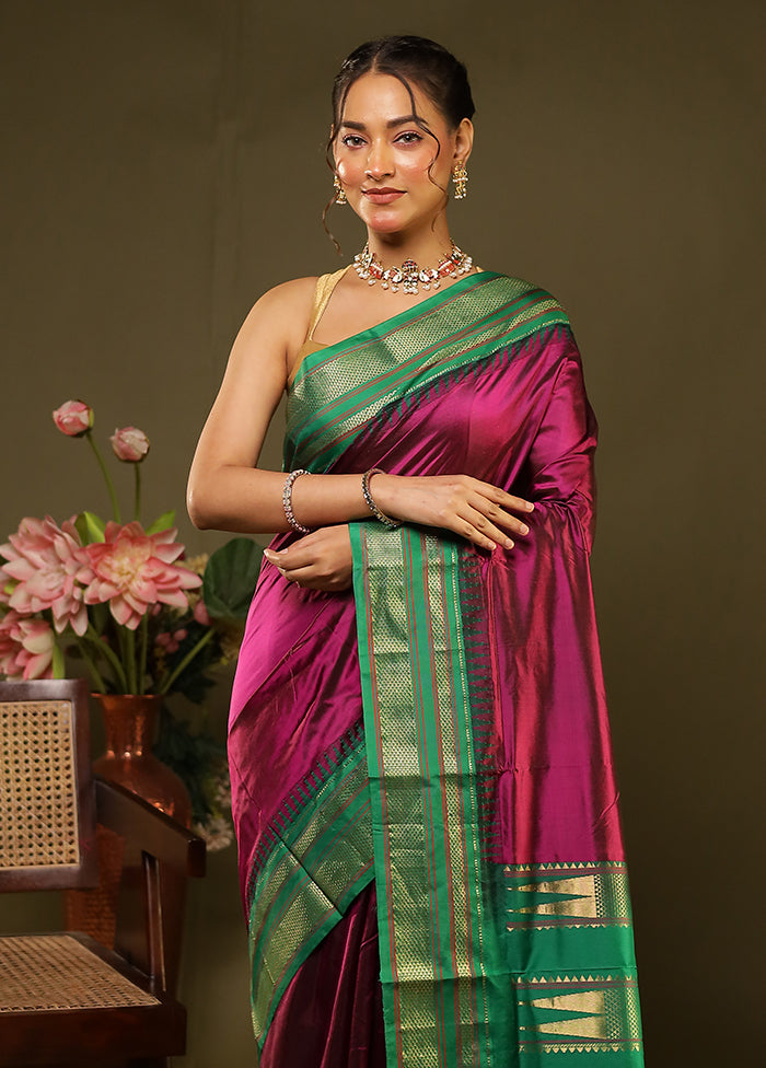 Maroon Handloom Kanjivaram Pure Silk Saree With Blouse Piece