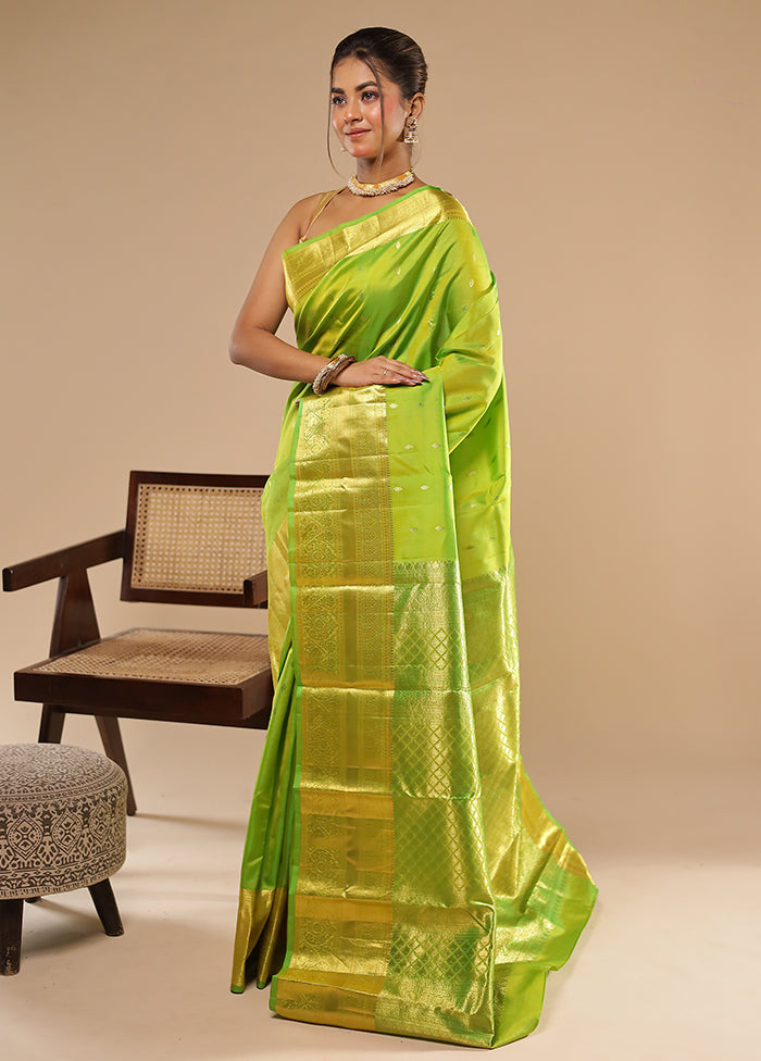 Green Handloom Kanchipuram Pure Silk Saree With Blouse Piece