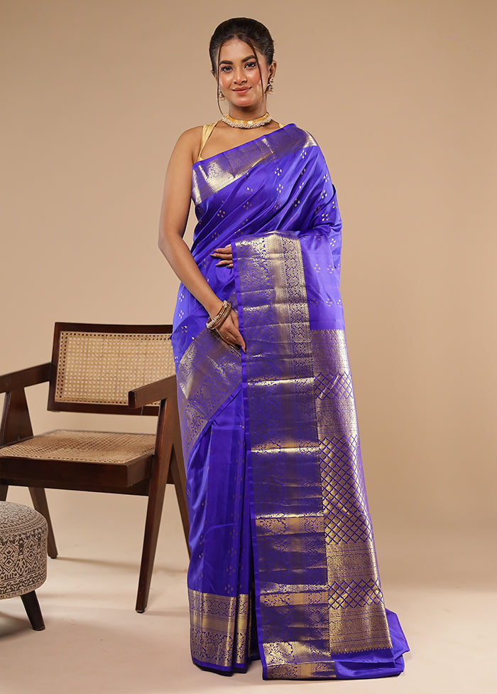 Blue Handloom Kanchipuram Pure Silk Saree With Blouse Piece