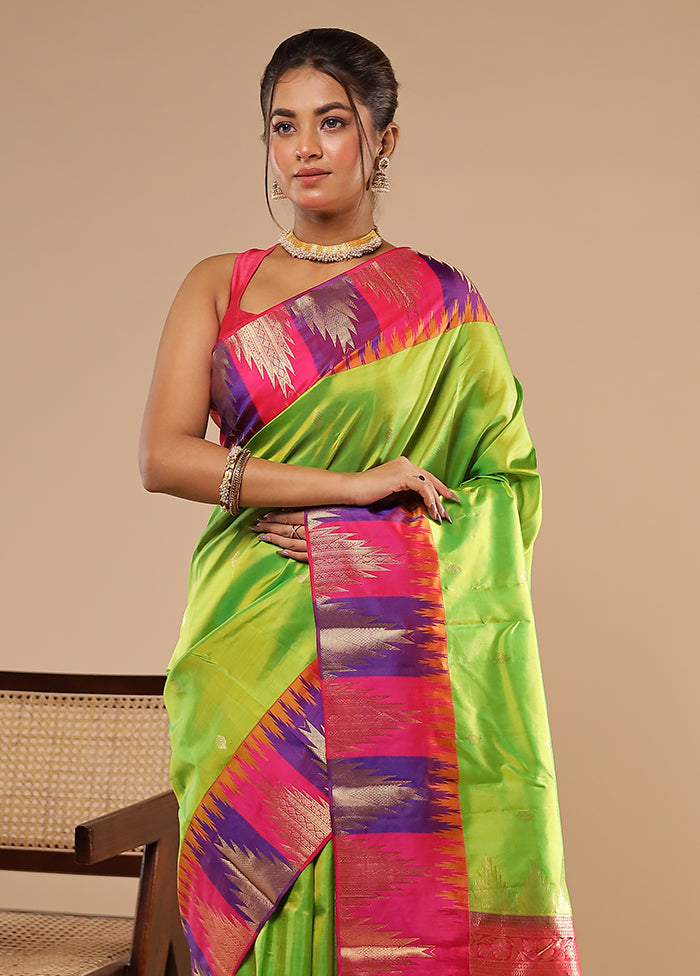 Green Handloom Kanchipuram Pure Silk Saree With Blouse Piece