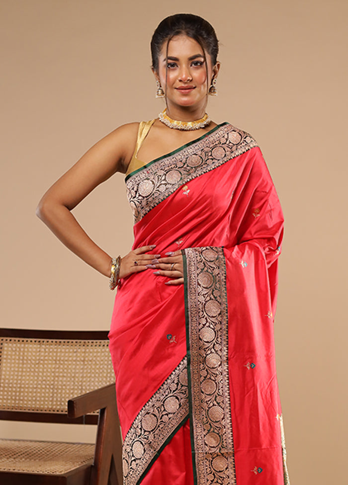 Red Handloom Katan Pure Silk Saree With Blouse Piece