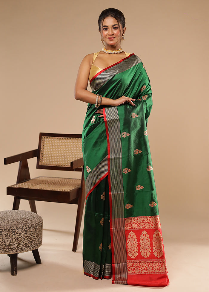 Green Handloom Katan Pure Silk Saree With Blouse Piece