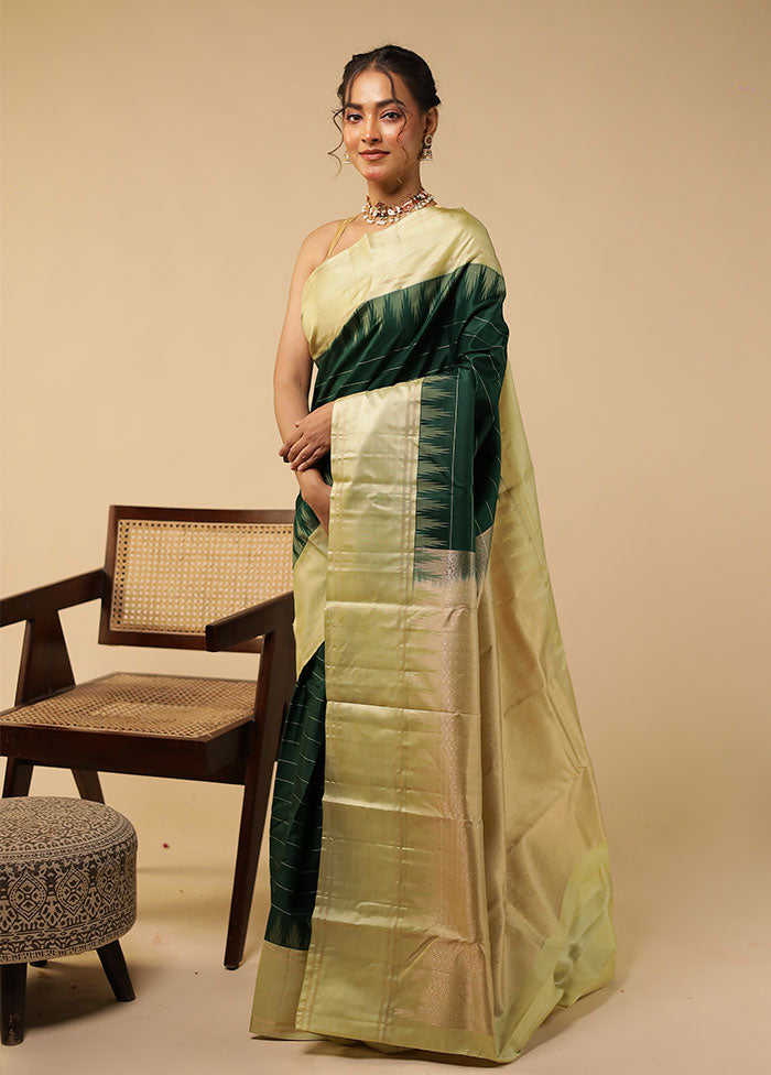 Green Handloom Kanchipuram Pure Silk Saree With Blouse Piece