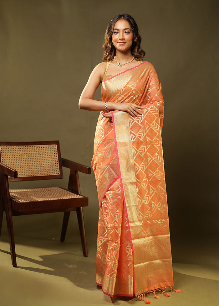 Orange Cotton Saree With Blouse Piece