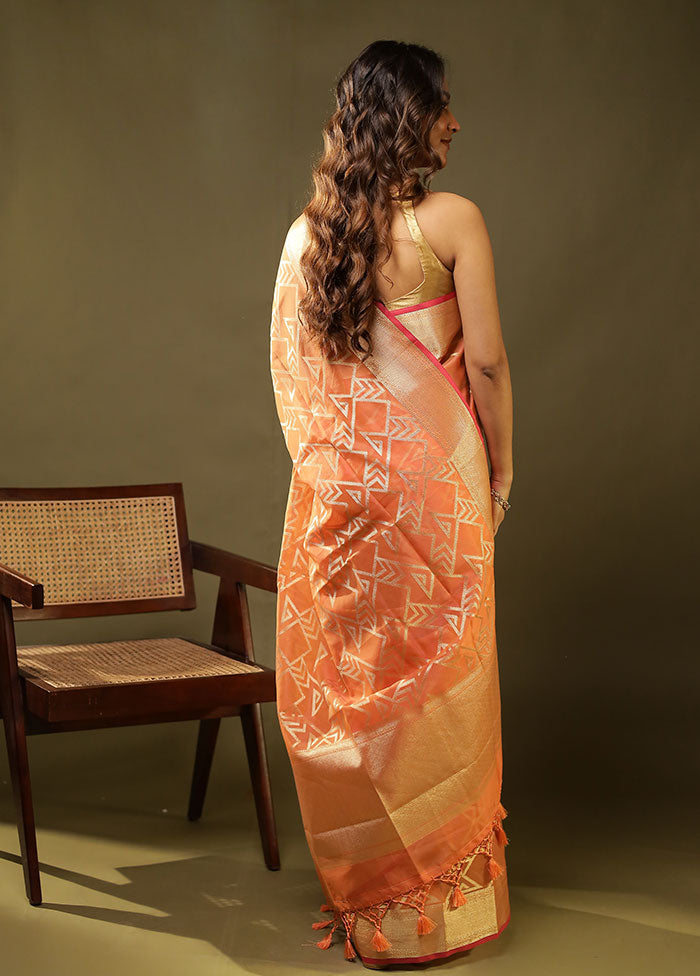 Orange Cotton Saree With Blouse Piece
