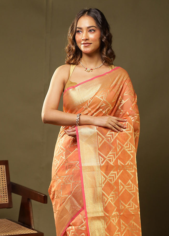 Orange Cotton Saree With Blouse Piece