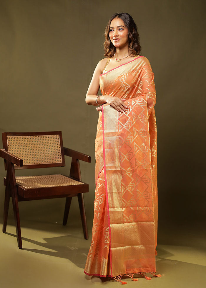 Orange Cotton Saree With Blouse Piece