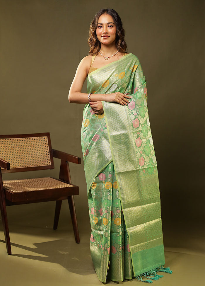Green Tissue Silk Saree With Blouse Piece