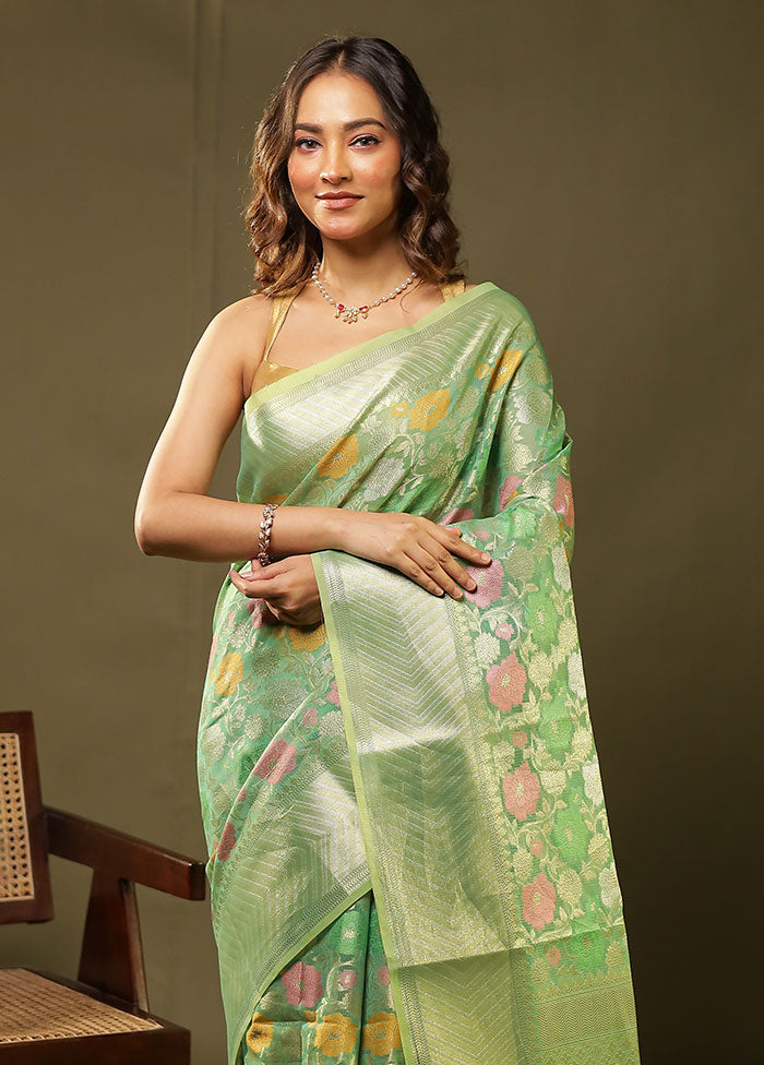 Green Tissue Silk Saree With Blouse Piece