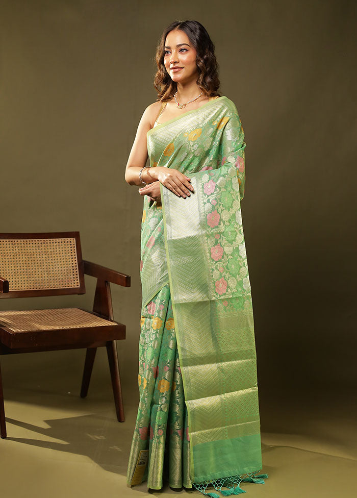 Green Tissue Silk Saree With Blouse Piece