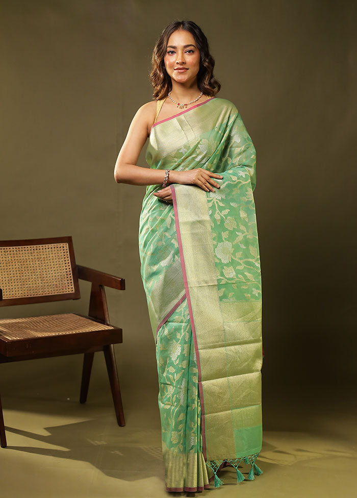 Green Tissue Silk Saree With Blouse Piece