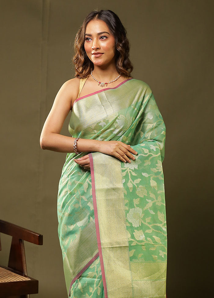 Green Tissue Silk Saree With Blouse Piece