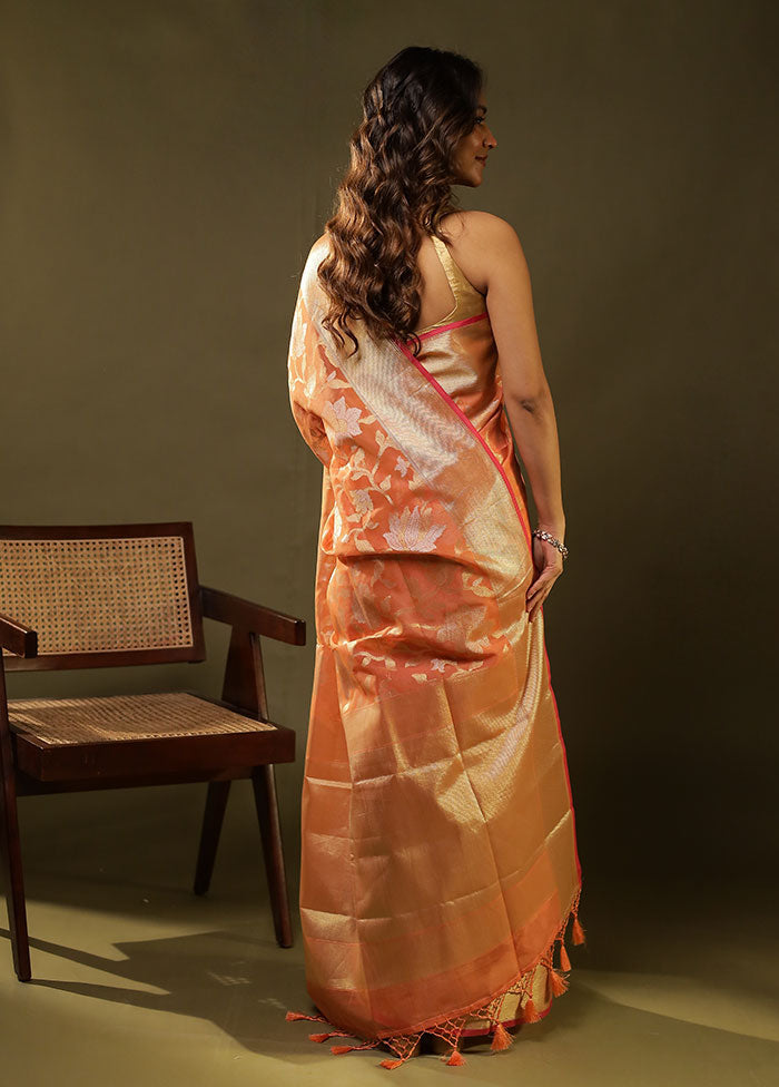 Orange Tissue Silk Saree With Blouse Piece