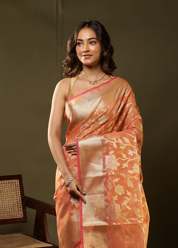 Orange Tissue Silk Saree With Blouse Piece