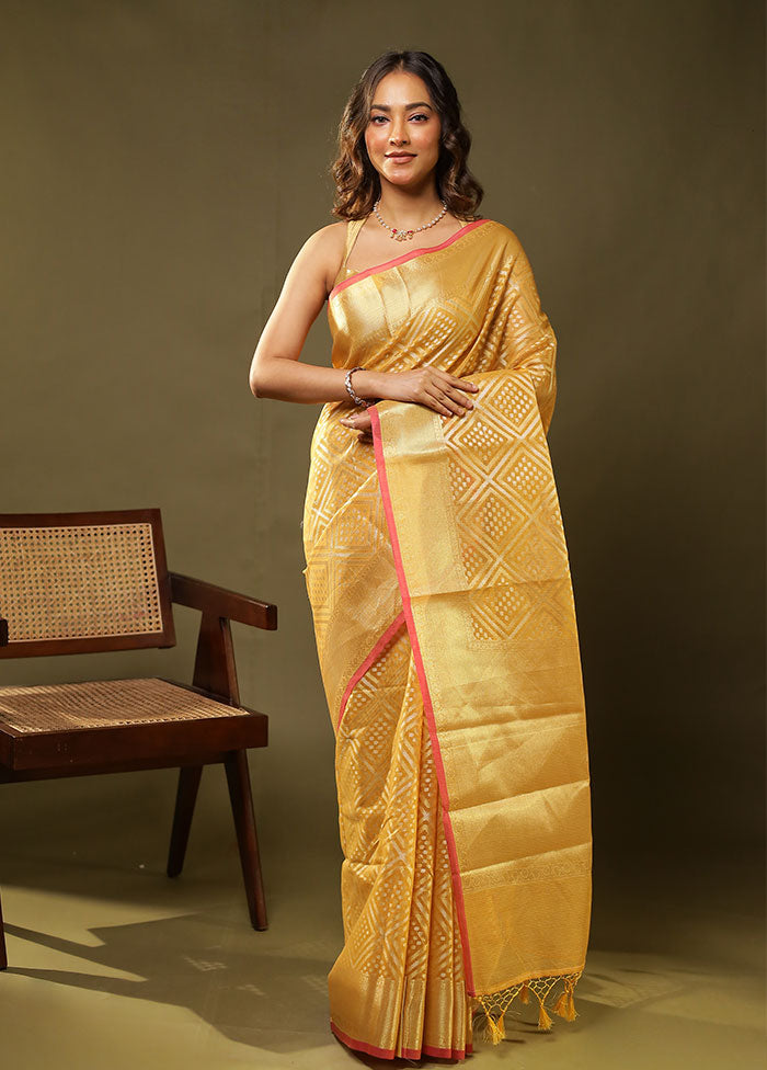 Yellow Tissue Silk Saree With Blouse Piece
