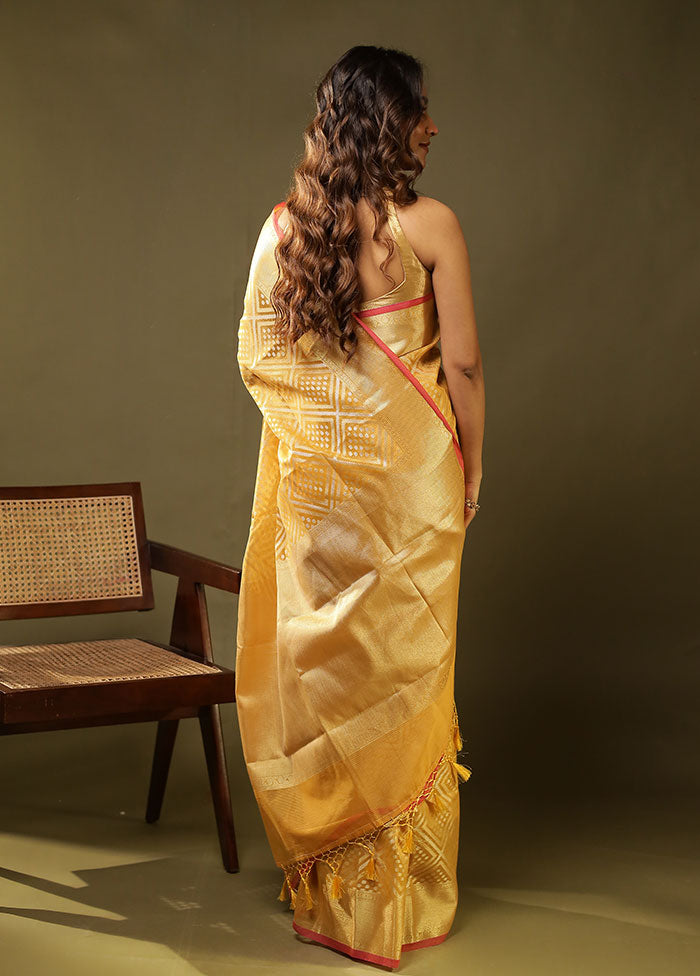 Yellow Tissue Silk Saree With Blouse Piece