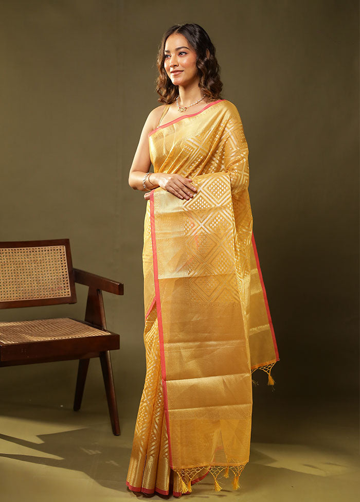 Yellow Tissue Silk Saree With Blouse Piece