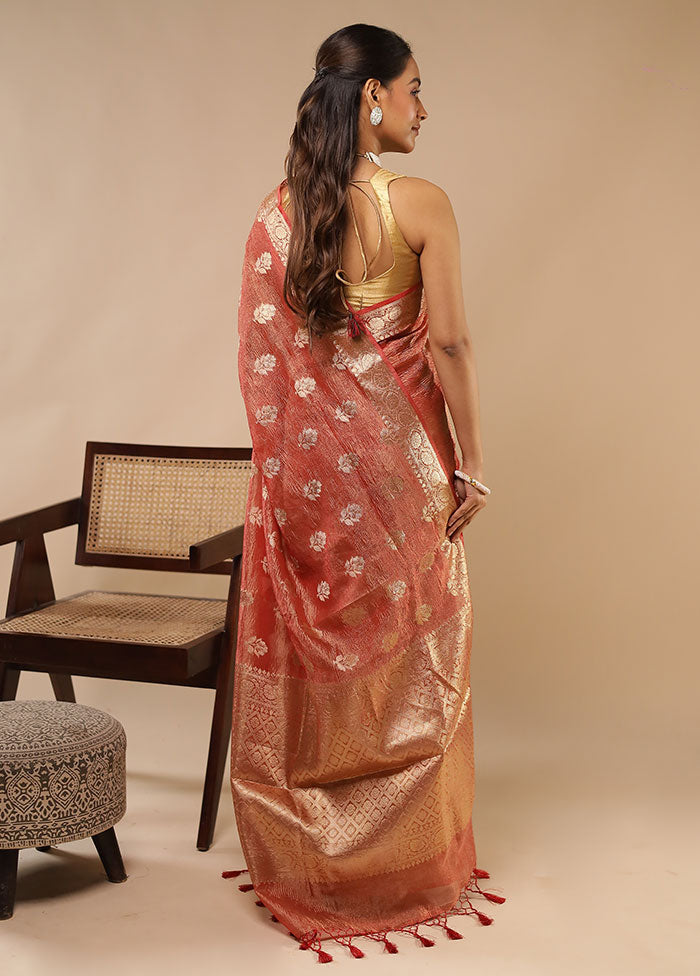 Rust Tissue Silk Saree With Blouse Piece