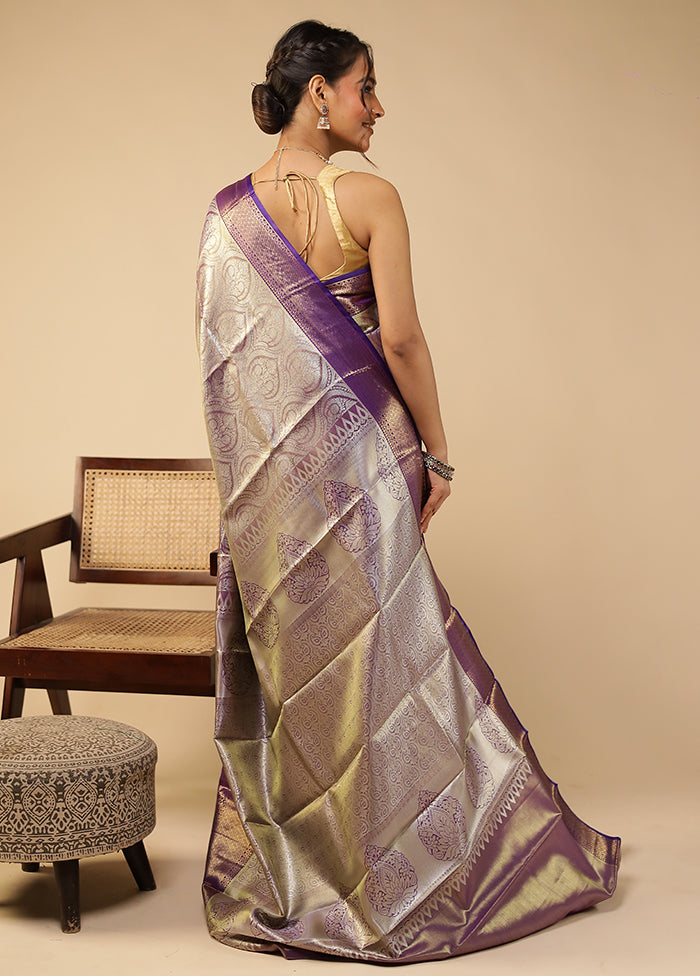 Blue Kanjivaram Silk Saree With Blouse Piece