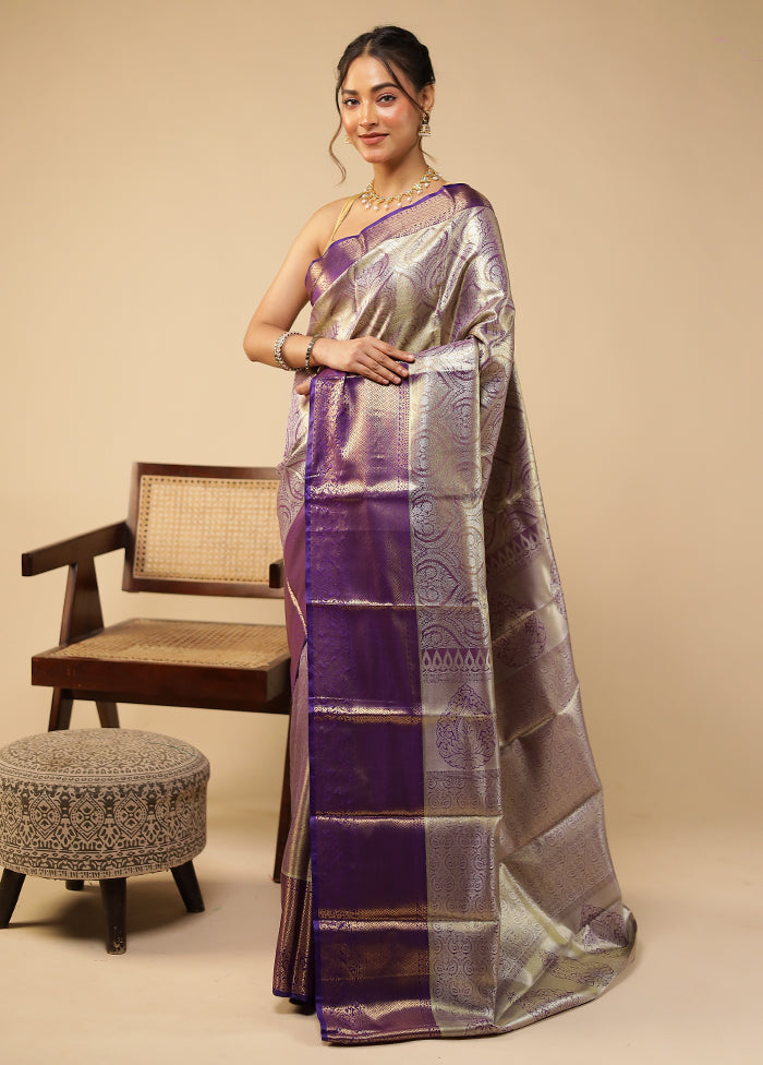 Blue Kanjivaram Silk Saree With Blouse Piece