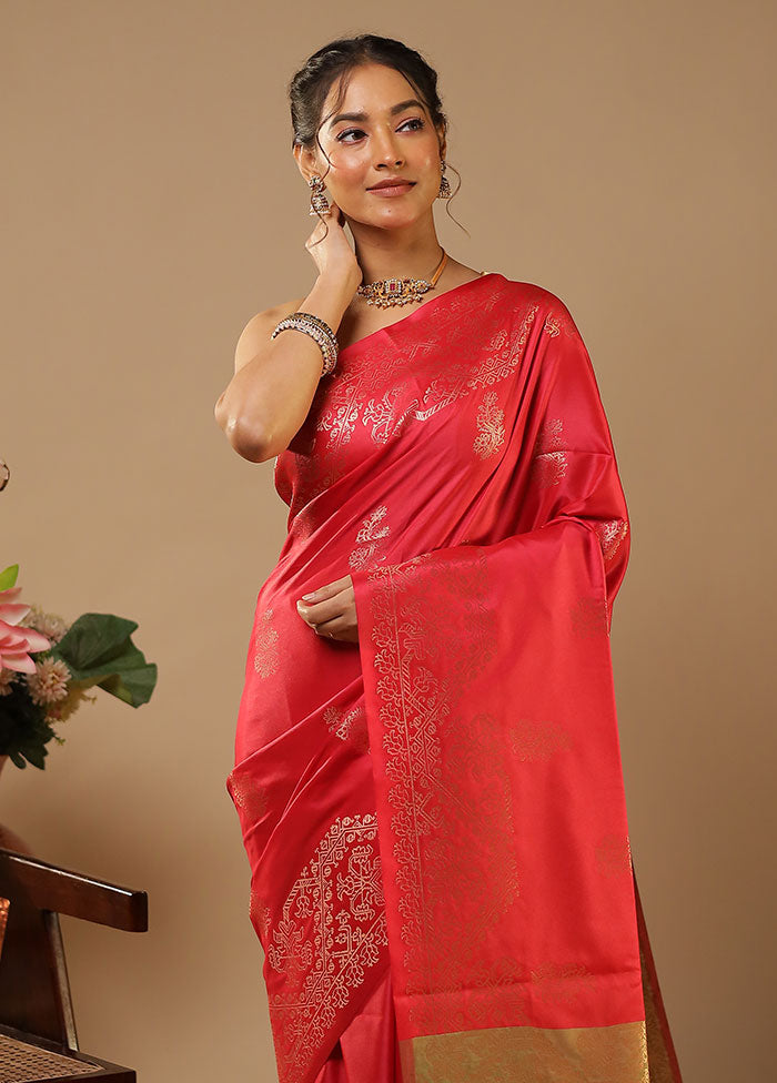 Pink Kanjivaram Silk Saree With Blouse Piece