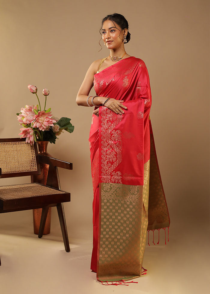 Pink Kanjivaram Silk Saree With Blouse Piece