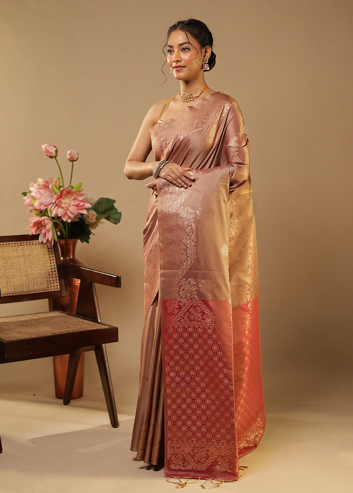 Pink Kanjivaram Silk Saree With Blouse Piece