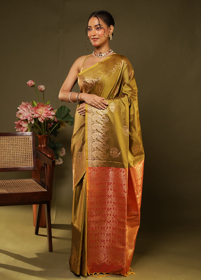 Yellow Kanjivaram Silk Saree With Blouse Piece