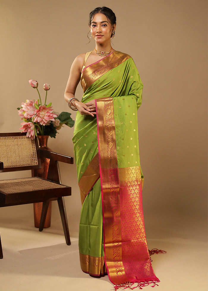 Green Kanjivaram Silk Saree With Blouse Piece