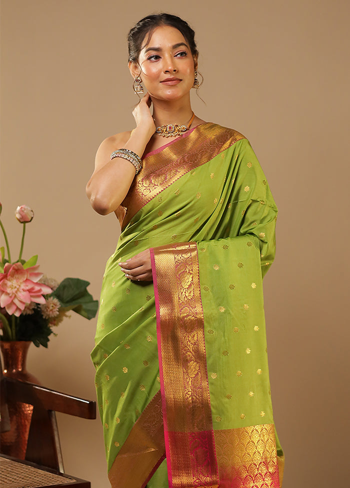 Green Kanjivaram Silk Saree With Blouse Piece