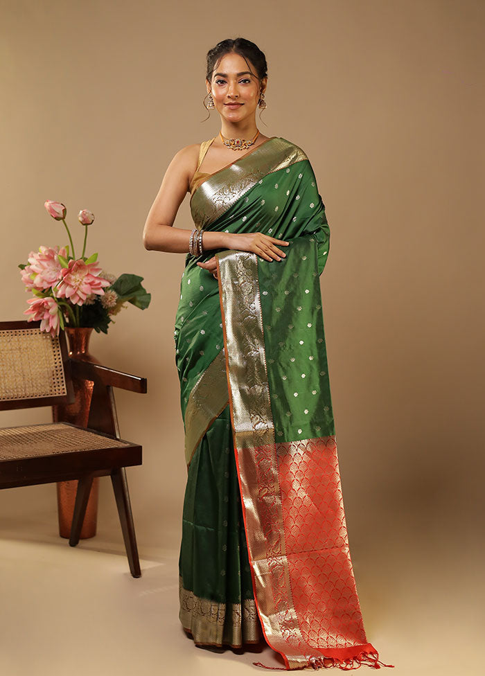 Green Kanjivaram Silk Saree With Blouse Piece