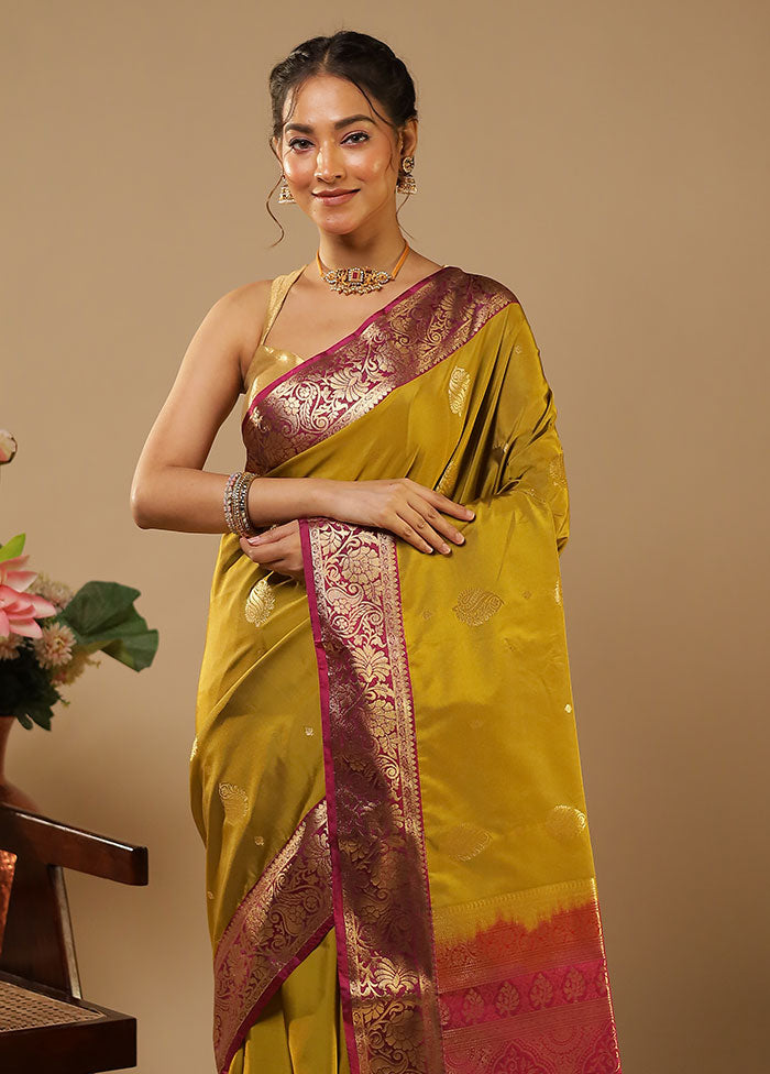 Yellow Kanjivaram Silk Saree With Blouse Piece
