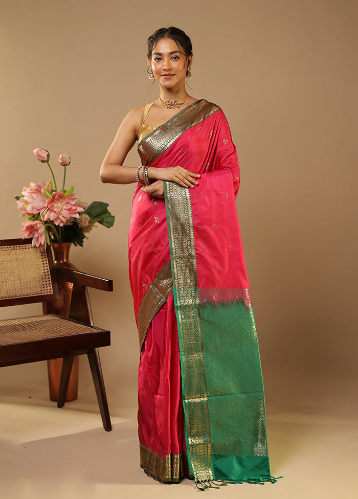 Pink Kanjivaram Silk Saree With Blouse Piece