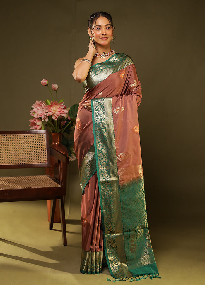 Brown Kanjivaram Silk Saree With Blouse Piece