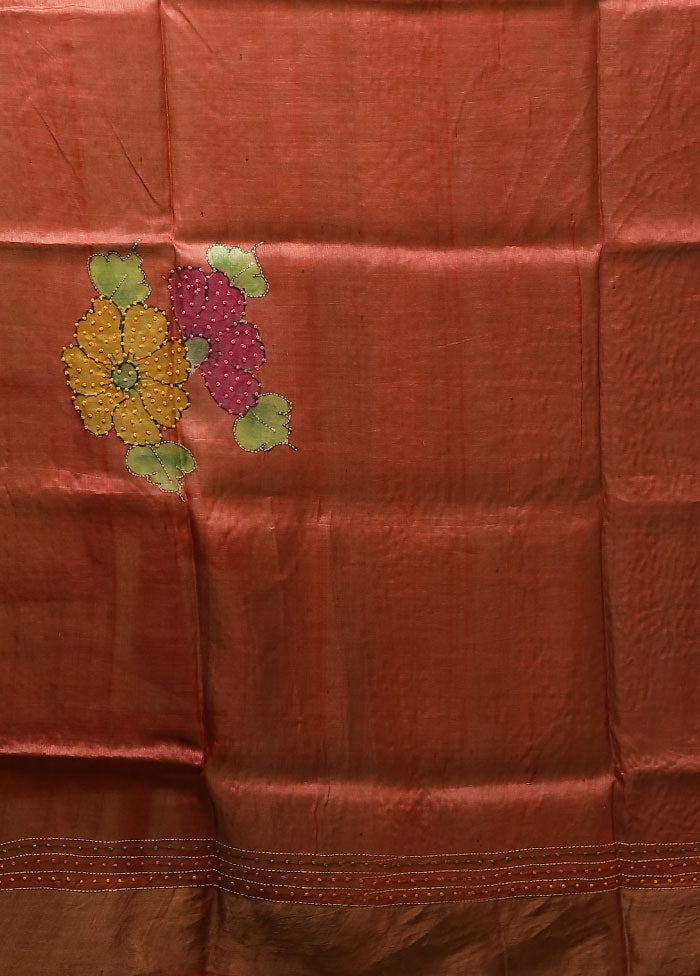 Multicolor Handloom Tussar Pure Silk Saree With Blouse Piece
