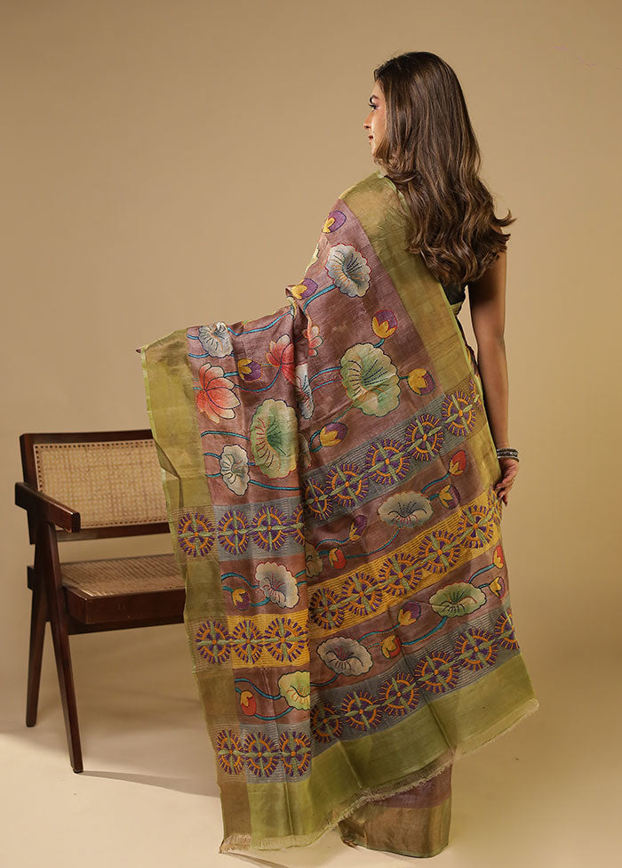 Multicolor Handloom Tussar Pure Silk Saree With Blouse Piece
