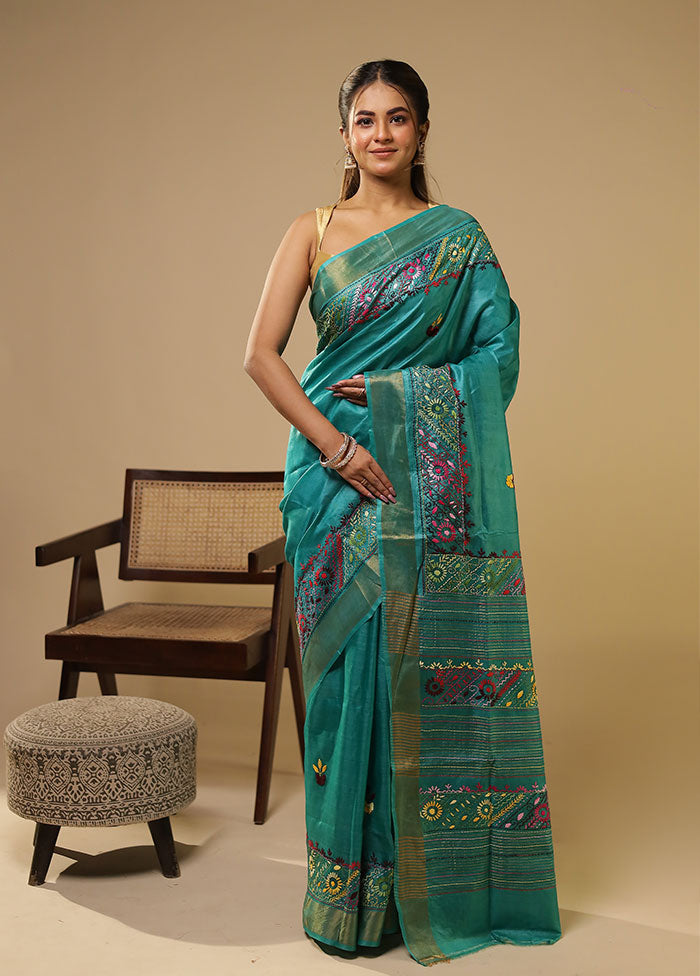 Multicolor Handloom Tussar Pure Silk Saree With Blouse Piece