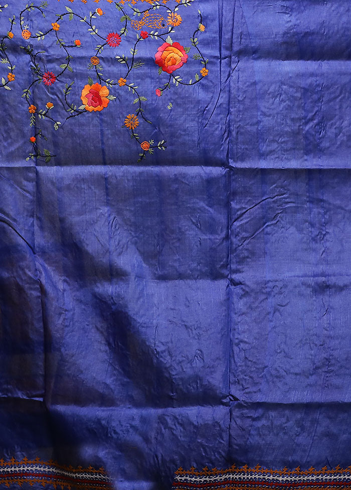 Blue Handloom Tussar Pure Silk Saree With Blouse Piece